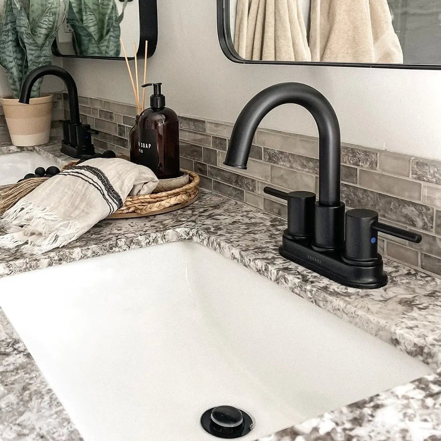 Lulani St. Lucia Matte Black 1.2 GPM Two Handle Centerset Faucet With Drain Assembly