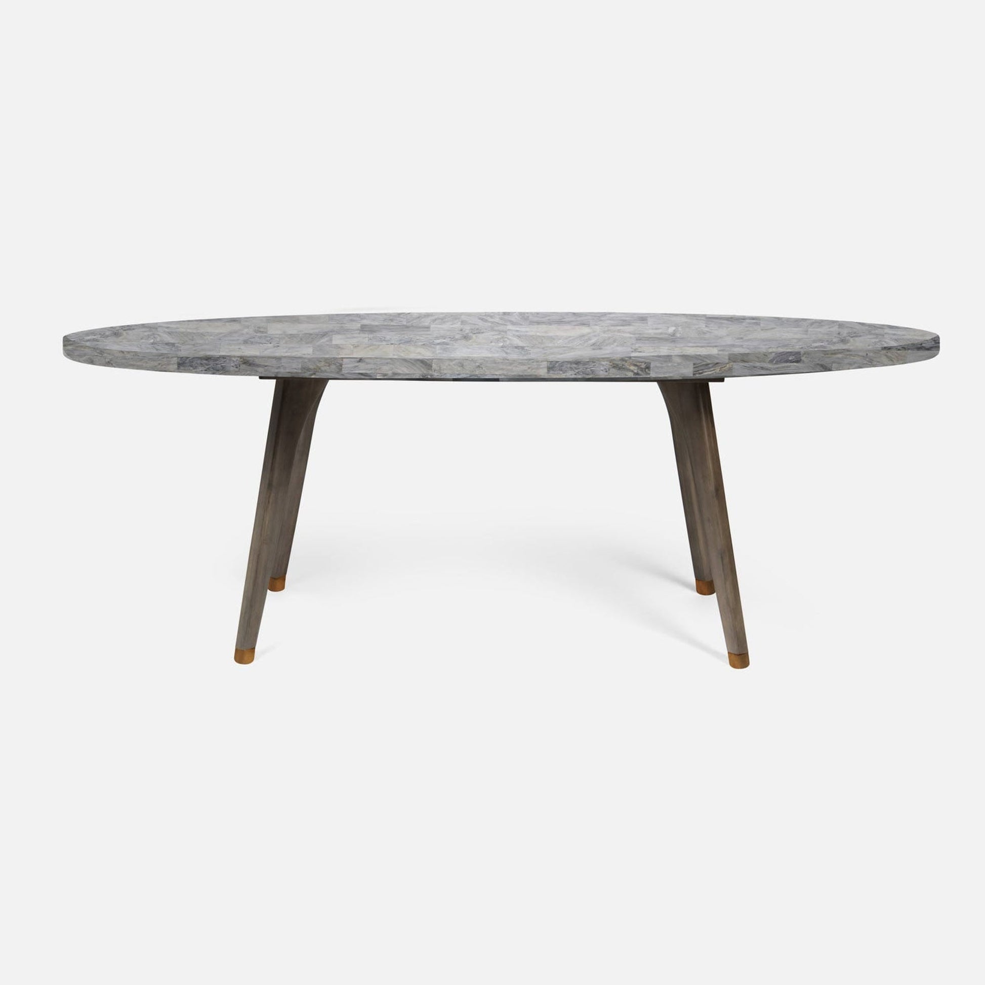 Made Goods Alder 72" Gray Stained Oak Dinning Table With Oval Gray Romblon Stone Table Top