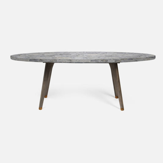 Made Goods Alder 72" Gray Stained Oak Dinning Table With Oval Gray Romblon Stone Table Top