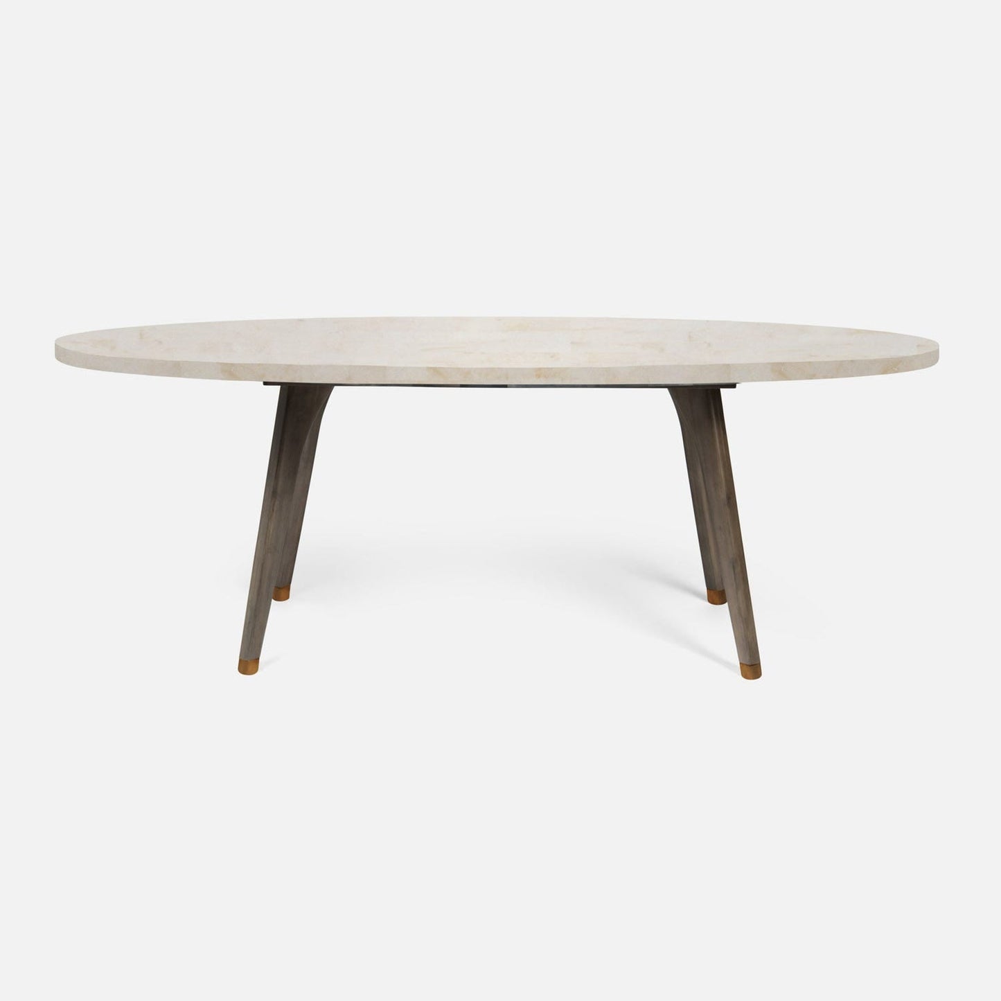Made Goods Alder 72" Gray Stained Oak Dinning Table With Oval Ice Crystal Stone Table Top