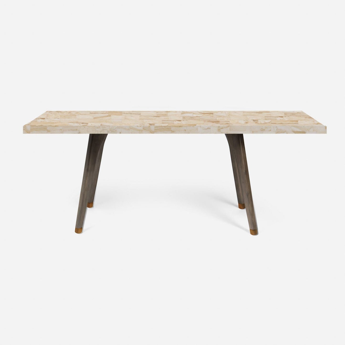Made Goods Alder 72" Gray Stained Oak Dinning Table With Rectangle Beige Crystal Stone Table Top