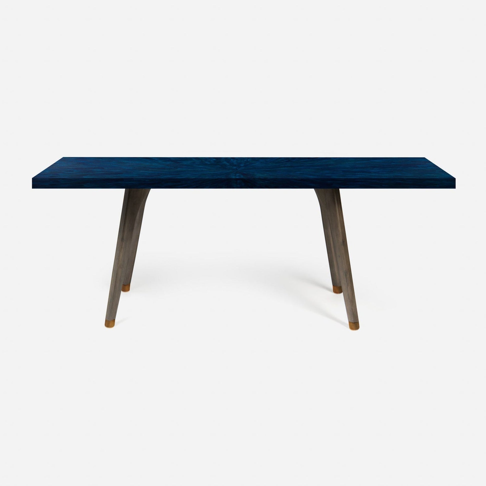 Made Goods Alder 72" Gray Stained Oak Dinning Table With Rectangle Navy Faux Horn Table Top