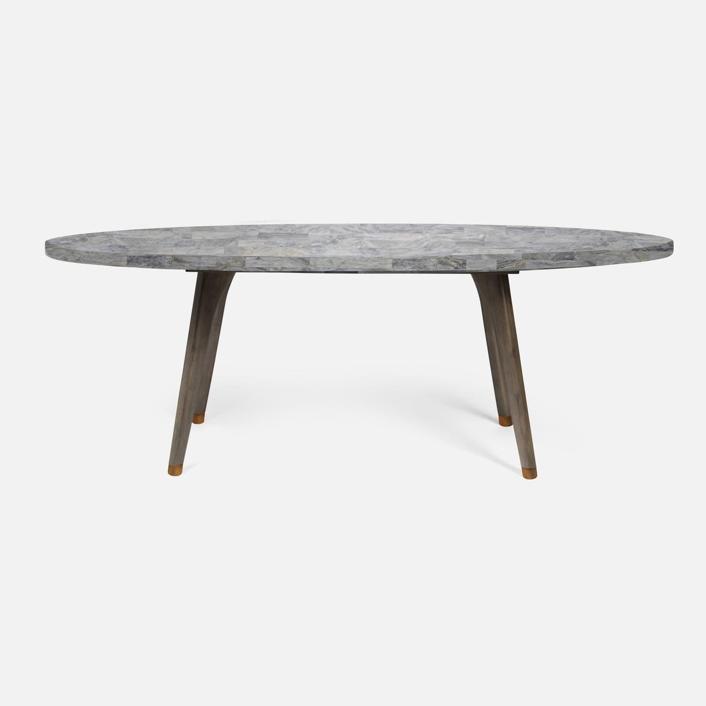 Made Goods Alder 96" Gray Stained Oak Dinning Table With Oval Gray Romblon Stone Table Top