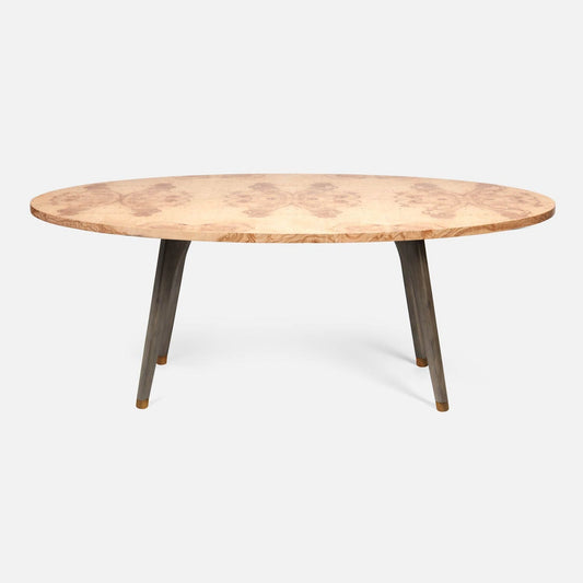 Made Goods Alder 96" Gray Stained Oak Dinning Table With Oval Olive Ash Veneer Table Top