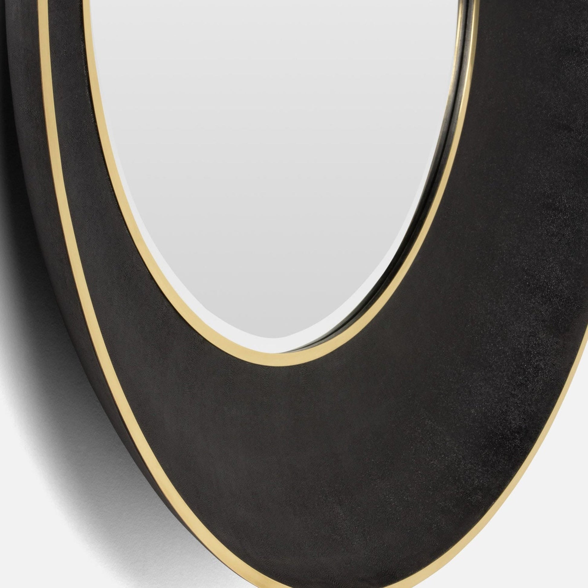Made Goods Armond 50" Round Black Realistic Faux Shagreen/Brass Metal Mirror