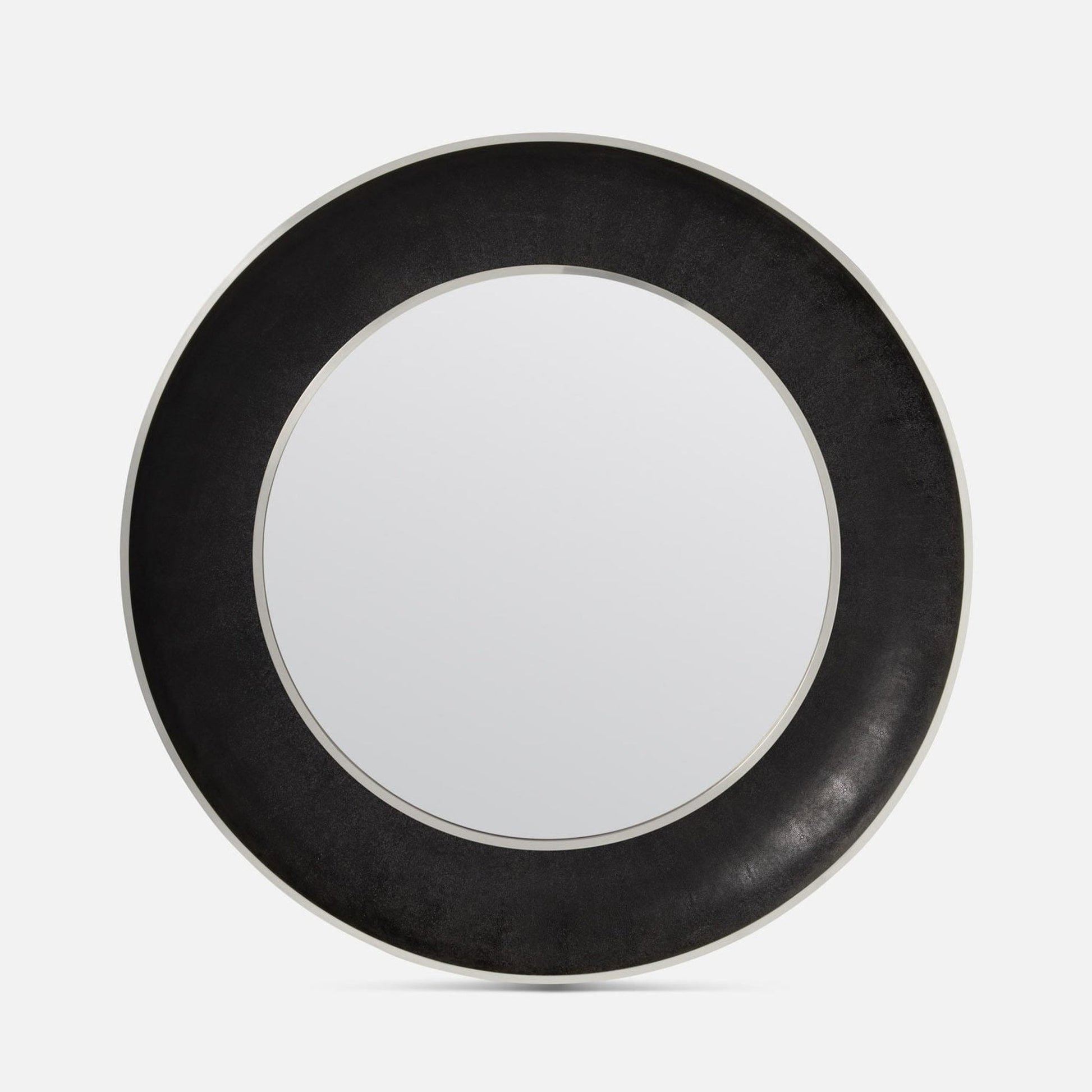 Made Goods Armond 50" Round Black Realistic Faux Shagreen/Silver Metal Mirror