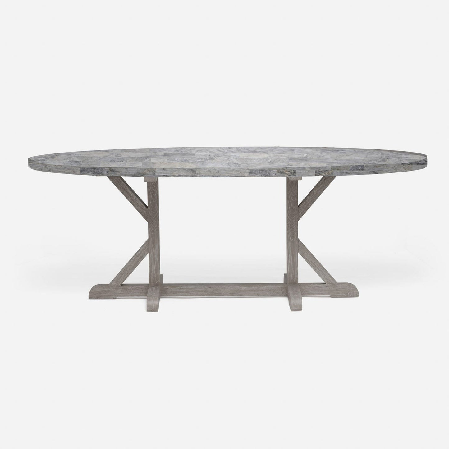 Made Goods Dane 72" x 42" x 30" Gray Cerused Oak Dinning Table With Oval Gray Romblon Stone Table Top
