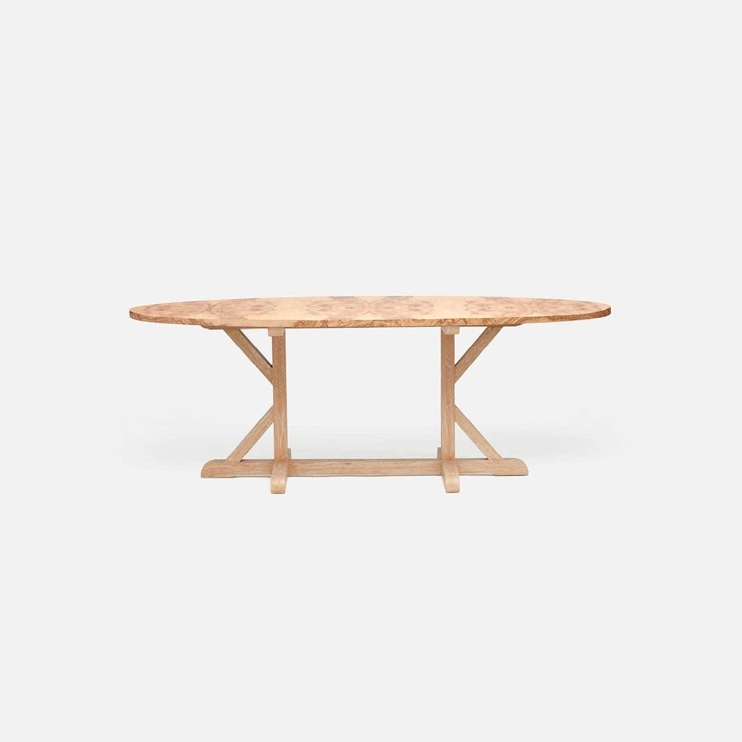 Made Goods Dane 72" x 42" x 30" White Cerused Oak Dinning Table With Oval Olive Ash Veneer Table Top