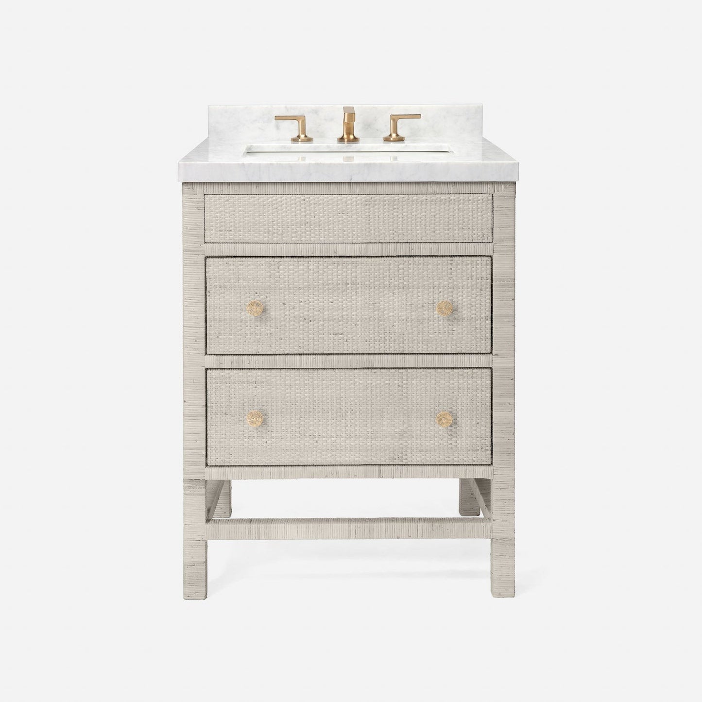 Made Goods Isla 28" 2-Drawer French Gray Peeled Rattan Freestanding Vanity Base With Zaire Antique Nickel Brass Knobs
