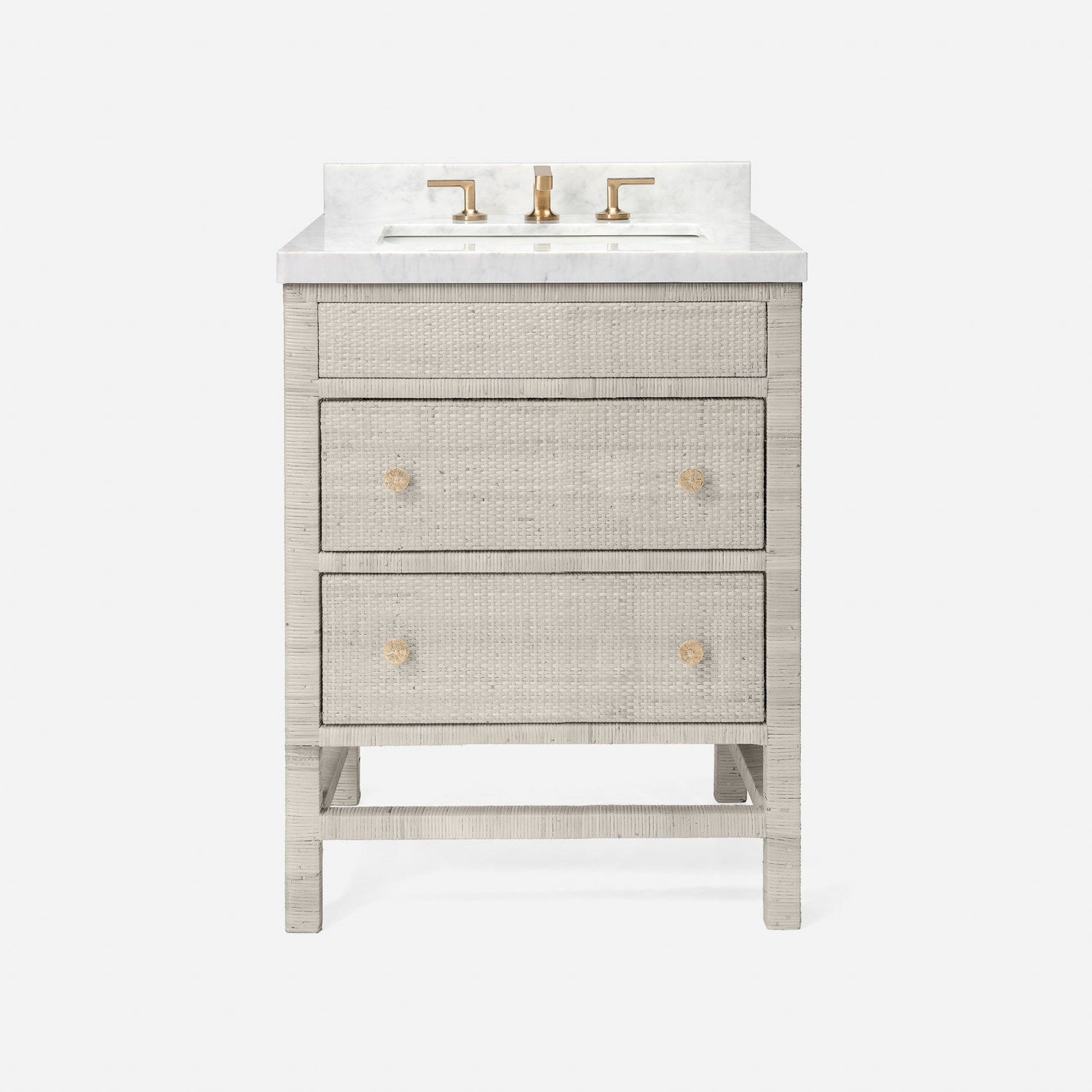 Made Goods Isla 28" 2-Drawer French Gray Peeled Rattan Freestanding Vanity Base With Zaire Antique Nickel Brass Knobs