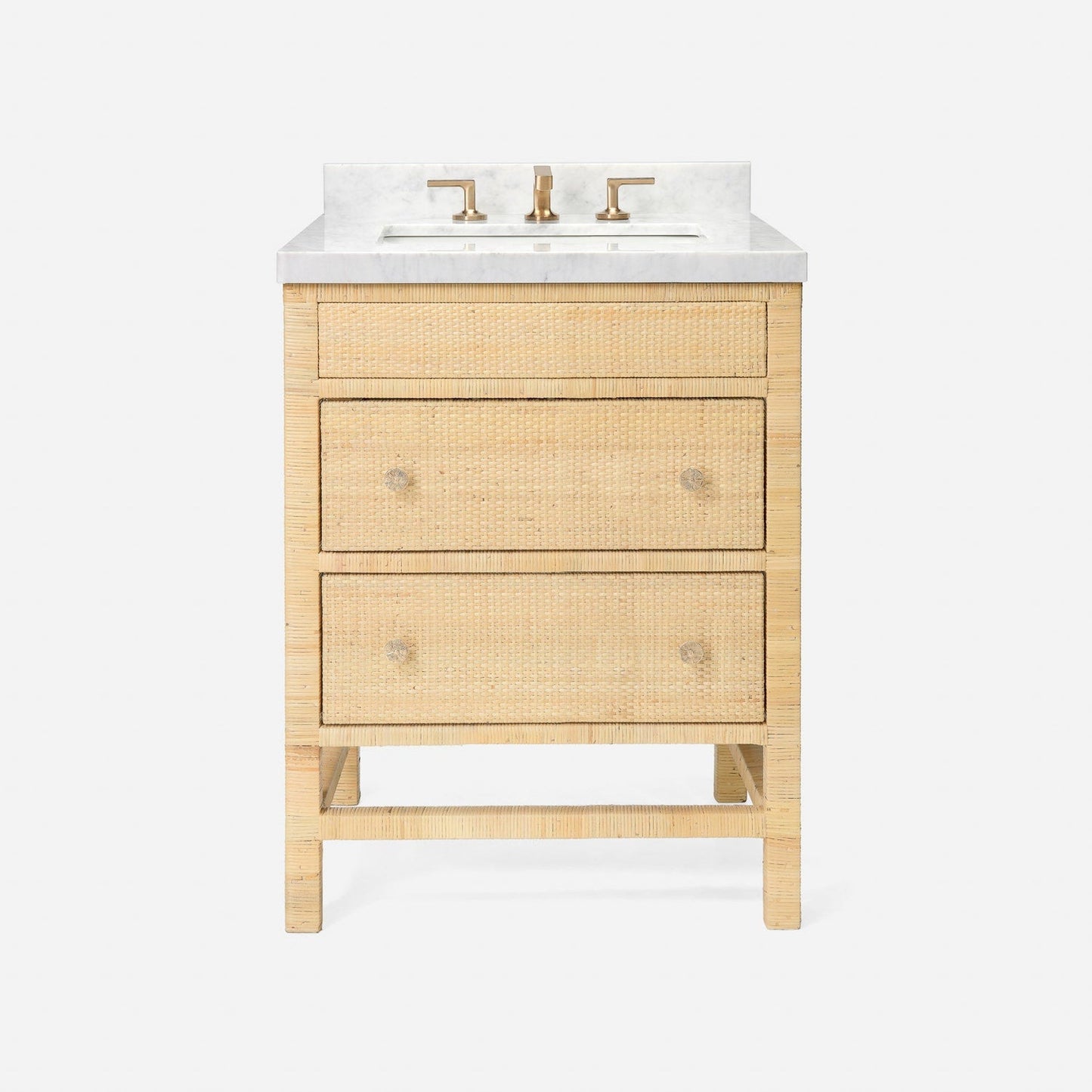 Made Goods Isla 28" 2-Drawer Natural Peeled Rattan Freestanding Vanity Base With Zaire Nickel Brass Knobs