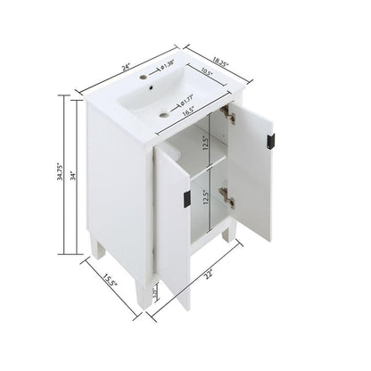 Manhattan Comfort Hyde 24" Bathroom Vanity Sink In White