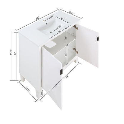 Manhattan Comfort Hyde 36" Bathroom Vanity Sink In White