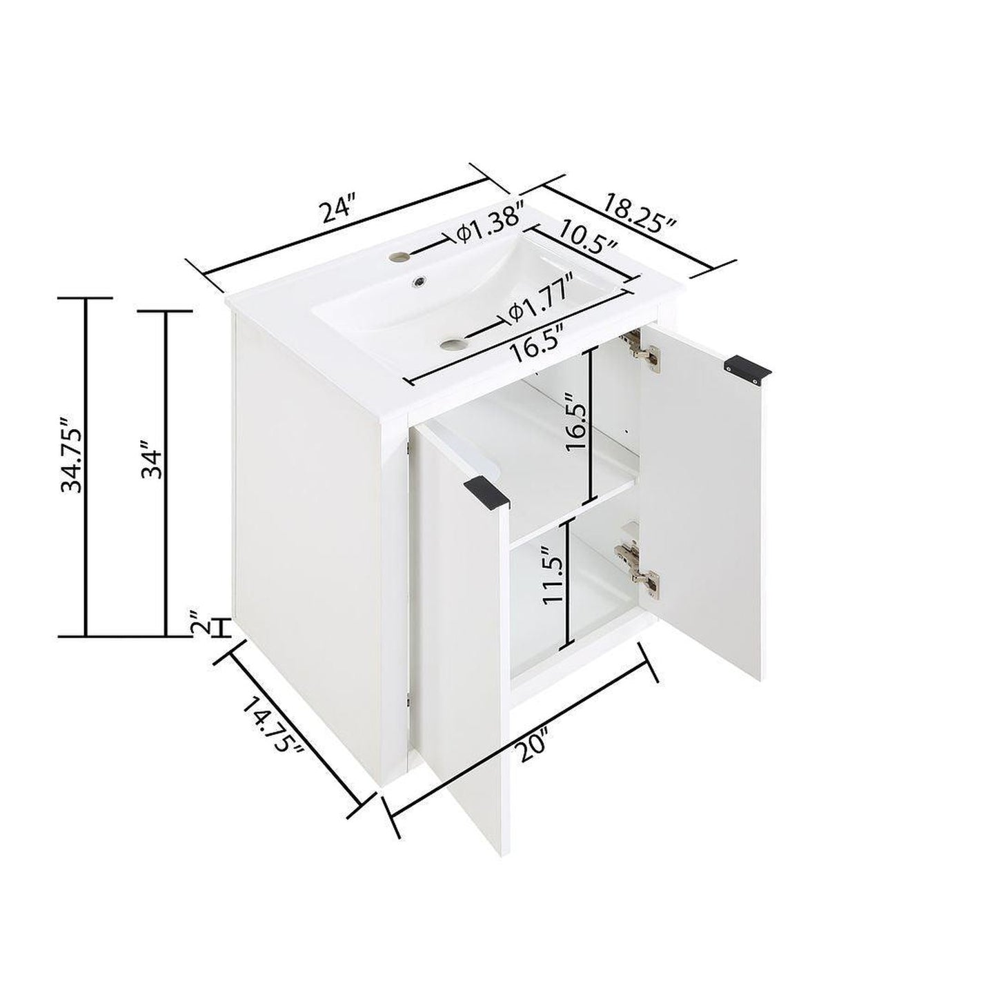 Manhattan Comfort Malverne 24" Bathroom Vanity Sink In White