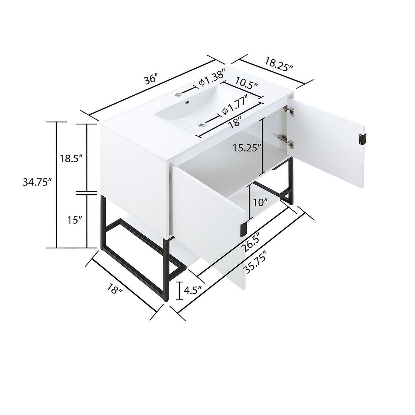 Manhattan Comfort Scarsdale 36" Bathroom Vanity Sink In White