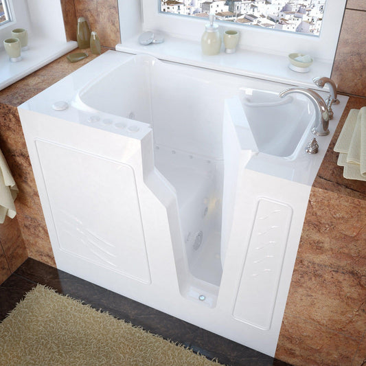 MediTub Walk-In 26" x 46" Right Drain White Whirlpool & Air Jetted Walk-In Bathtub