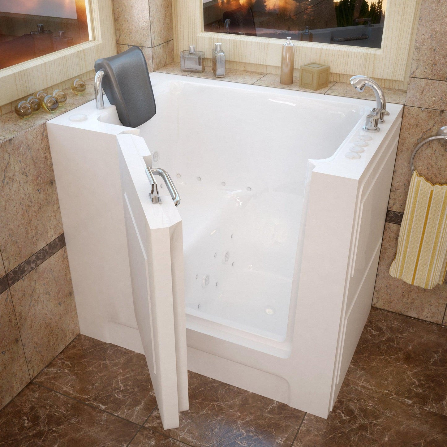 MediTub Walk-In 27" x 39" Right Drain White Whirlpool & Air Jetted Walk-In Bathtub