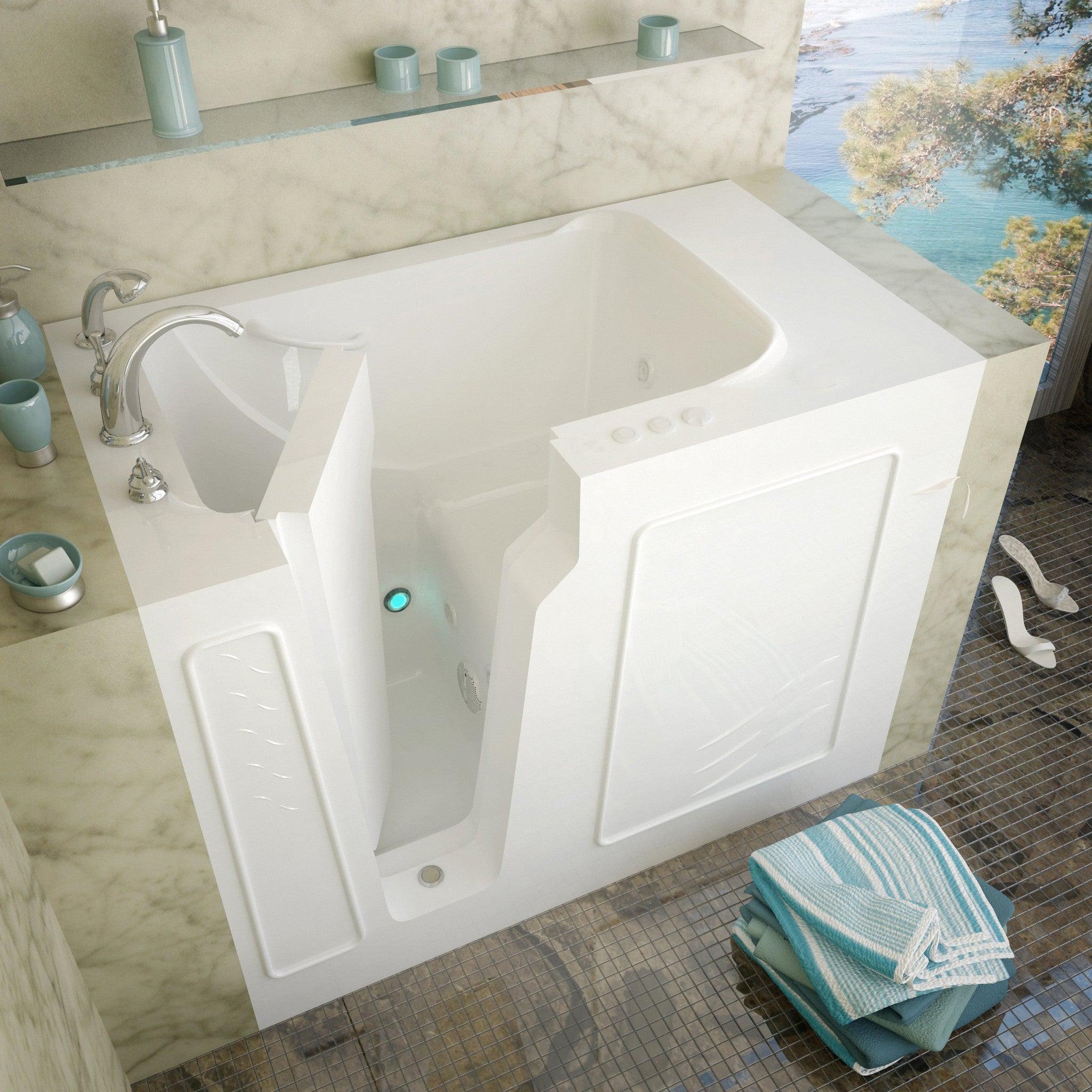 MediTub Walk-In 29" x 52" Left Drain White Whirlpool Jetted Walk-In Ba