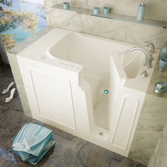 MediTub Walk-In 29" x 52" Right Drain Biscuit Whirlpool & Air Jetted Walk-In Bathtub