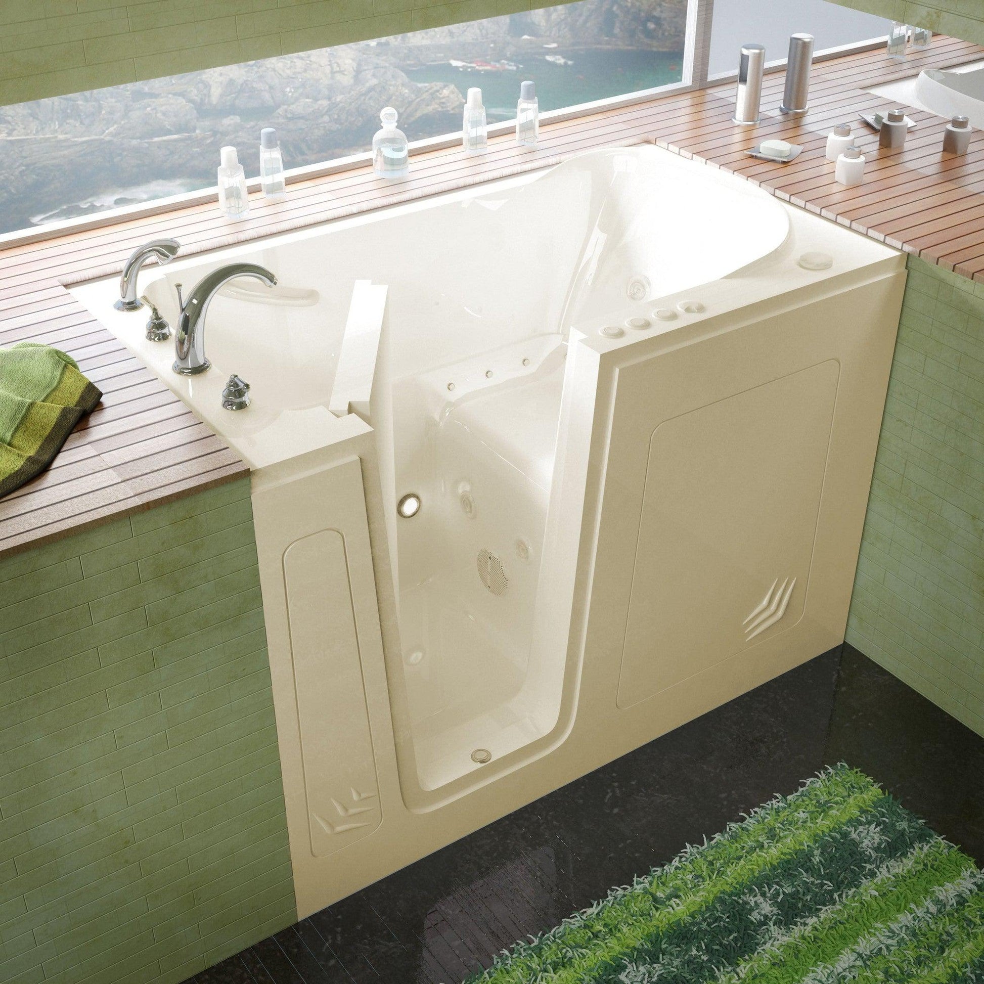 MediTub Walk-In 30" x 54" Left Drain Biscuit Whirlpool & Air Jetted Walk-In Bathtub