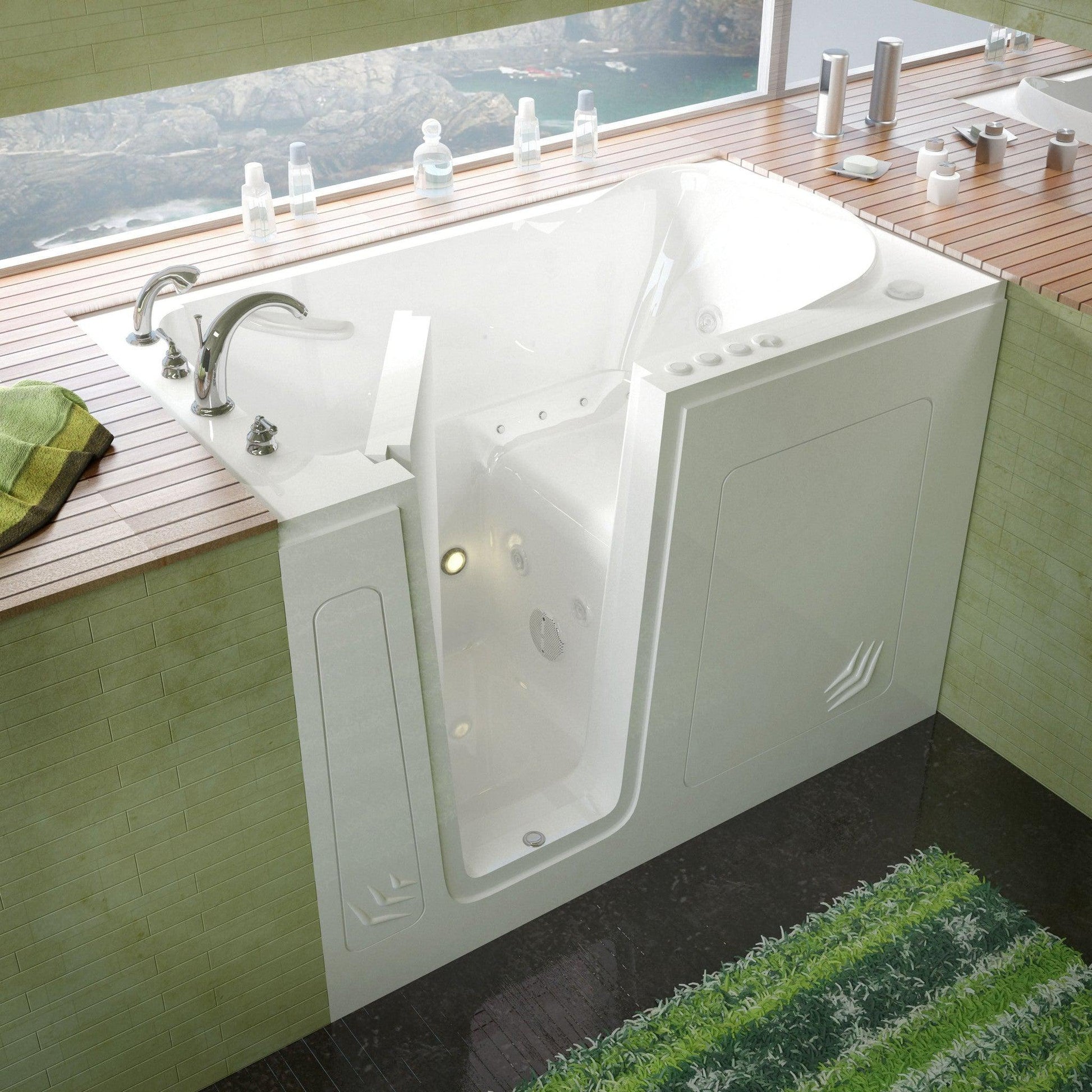 MediTub Walk-In 30" x 54" Left Drain White Whirlpool & Air Jetted Walk-In Bathtub