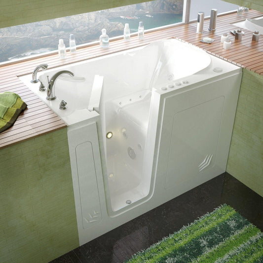 MediTub Walk-In 30" x 54" Left Drain White Whirlpool & Air Jetted Walk-In Bathtub