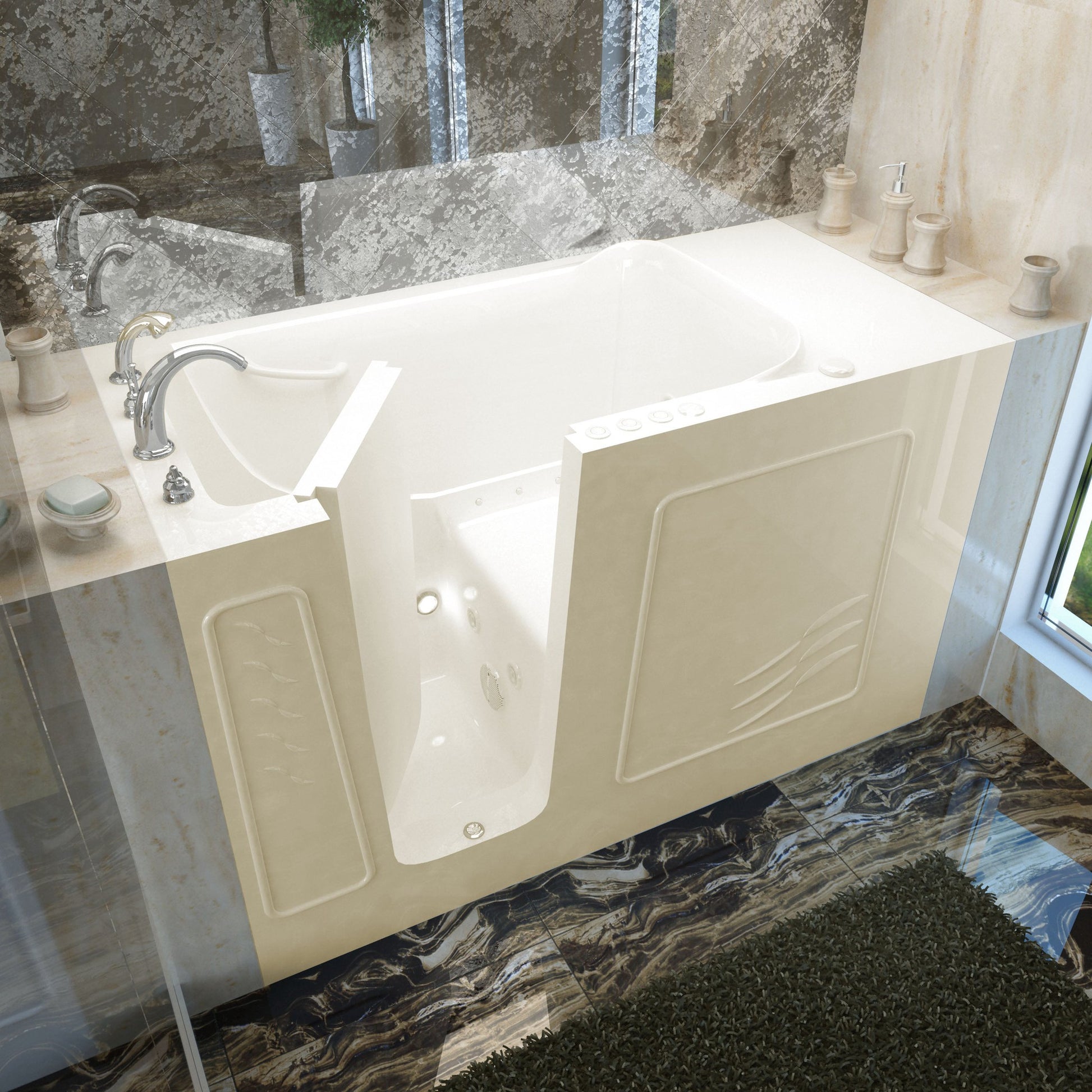 MediTub Walk-In 30" x 60" Left Drain Biscuit Whirlpool & Air Jetted Walk-In Bathtub