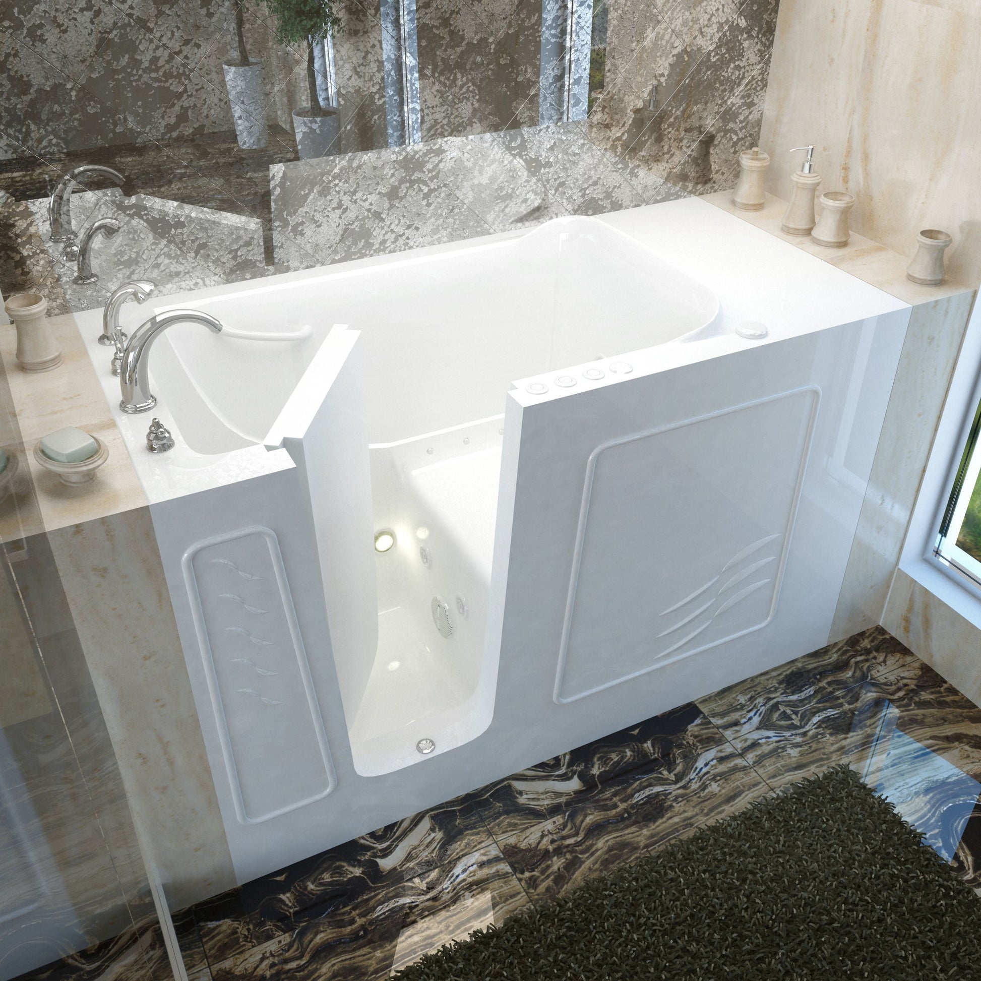 MediTub Walk-In 30" x 60" Left Drain White Whirlpool & Air Jetted Walk-In Bathtub