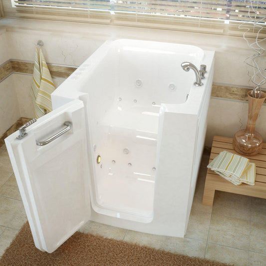 MediTub Walk-In 32" x 38" Left Door White Whirlpool & Air Jetted Walk-In Bathtub