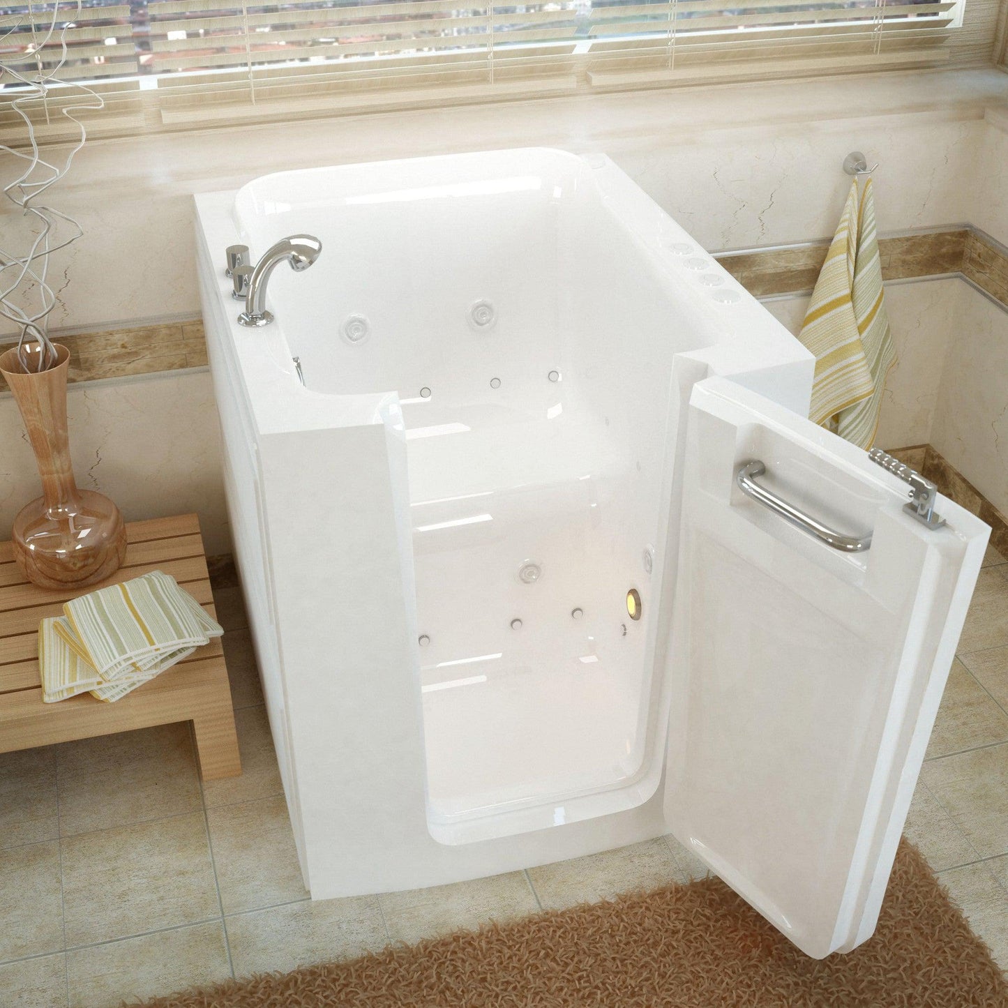 MediTub Walk-In 32" x 38" Right Door White Whirlpool & Air Jetted Walk-In Bathtub
