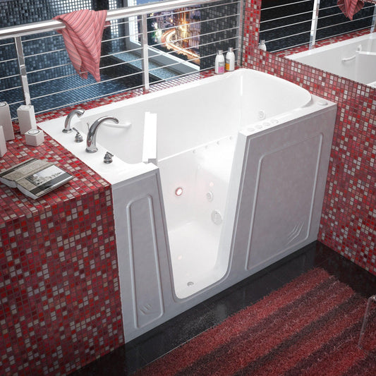 MediTub Walk-In 32" x 60" Left Drain White Whirlpool & Air Jetted Walk-In Bathtub
