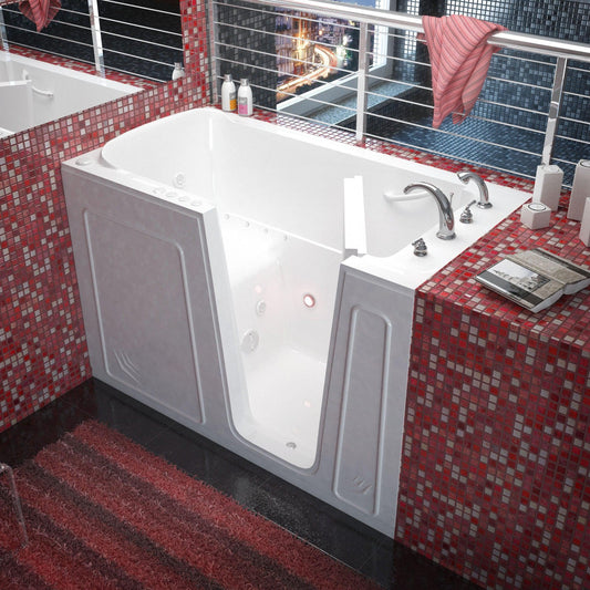 MediTub Walk-In 32" x 60" Right Drain White Whirlpool & Air Jetted Walk-In Bathtub