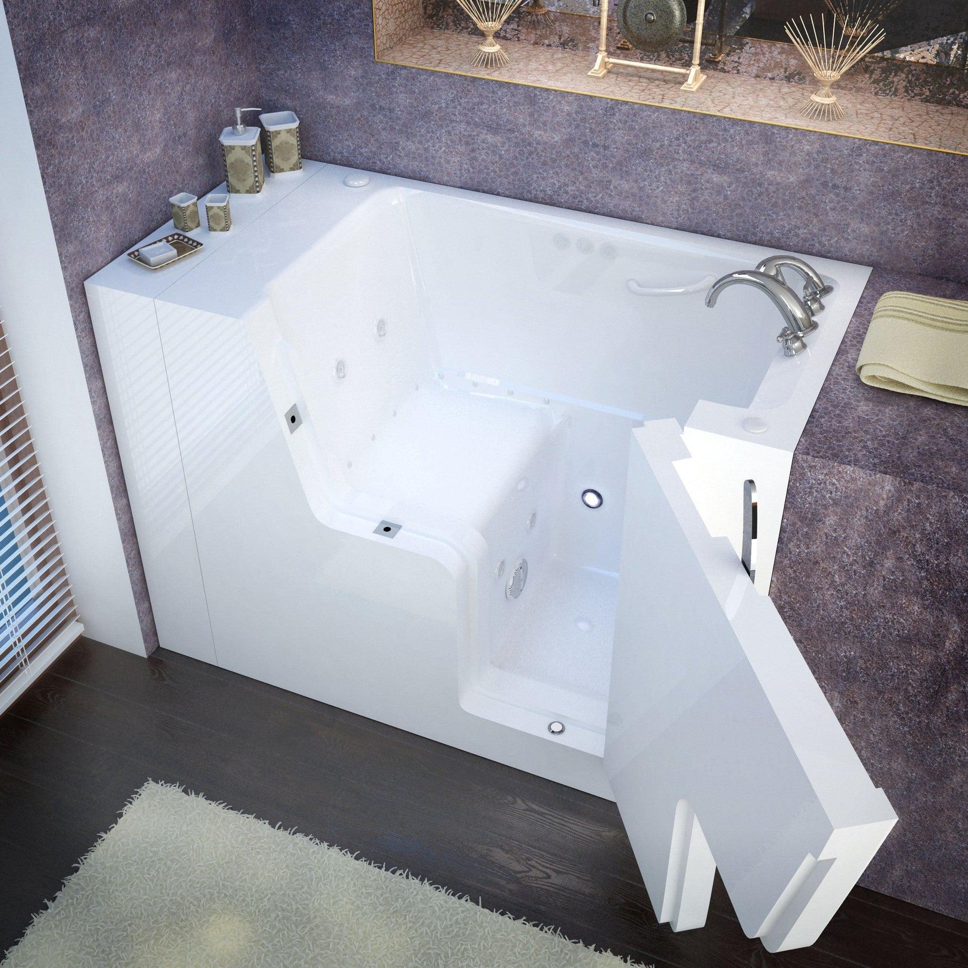 MediTub Wheel Chair Accessible 29" x 53" Right Drain White Whirlpool & Air Jetted Wheelchair Accessible Bathtub