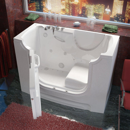 MediTub Wheel Chair Accessible 30" x 60" Left Drain White Whirlpool & Air Jetted Wheelchair Accessible Bathtub