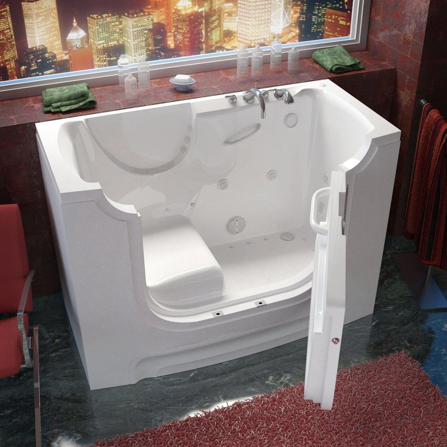 MediTub Wheel Chair Accessible 30" x 60" Right Drain White Whirlpool & Air Jetted Wheelchair Accessible Bathtub