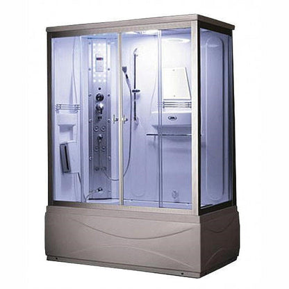 Mesa 60" x 33" x 85" Clear Tempered Glass Freestanding Combination Steam Shower With Jetted Tub, Left-Side Control Panel Configuration, 3kW Steam Generator and 12 Acupuncture Water Body Jets
