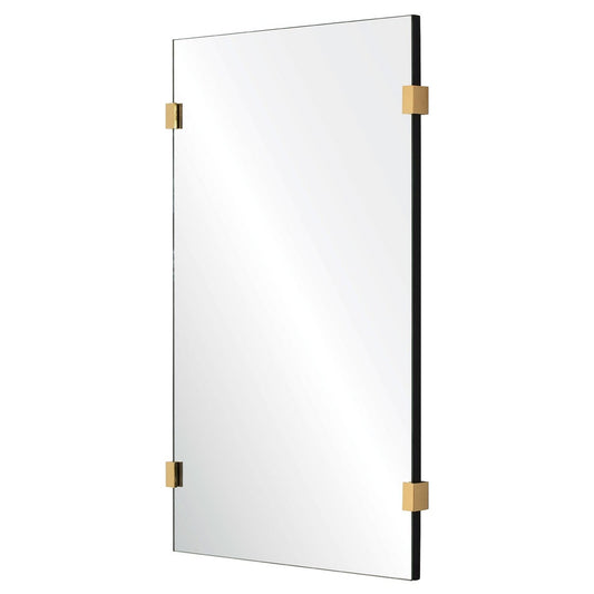 Mirror Home 24" x 40"Rectangle bathroom mirror with hand cut and polished burnished brass details.