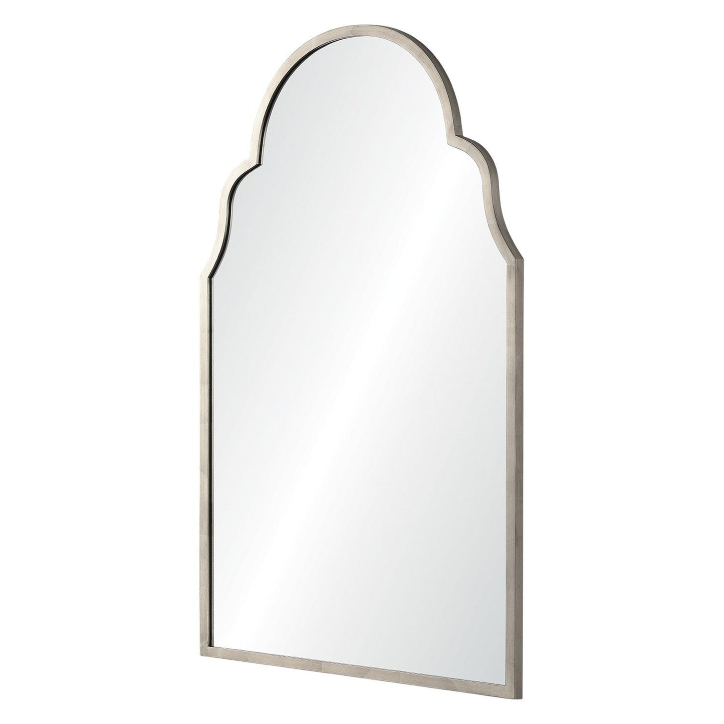 Mirror Home 32" x 52" Hand welded iron arc bathroom mirror finished in antiqued silver leaf.