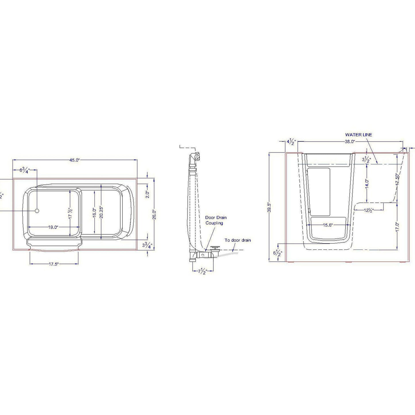 Mobility Bathworks 26"W x 46"L x 38"H Walk-In Left Hand Soaker Tub