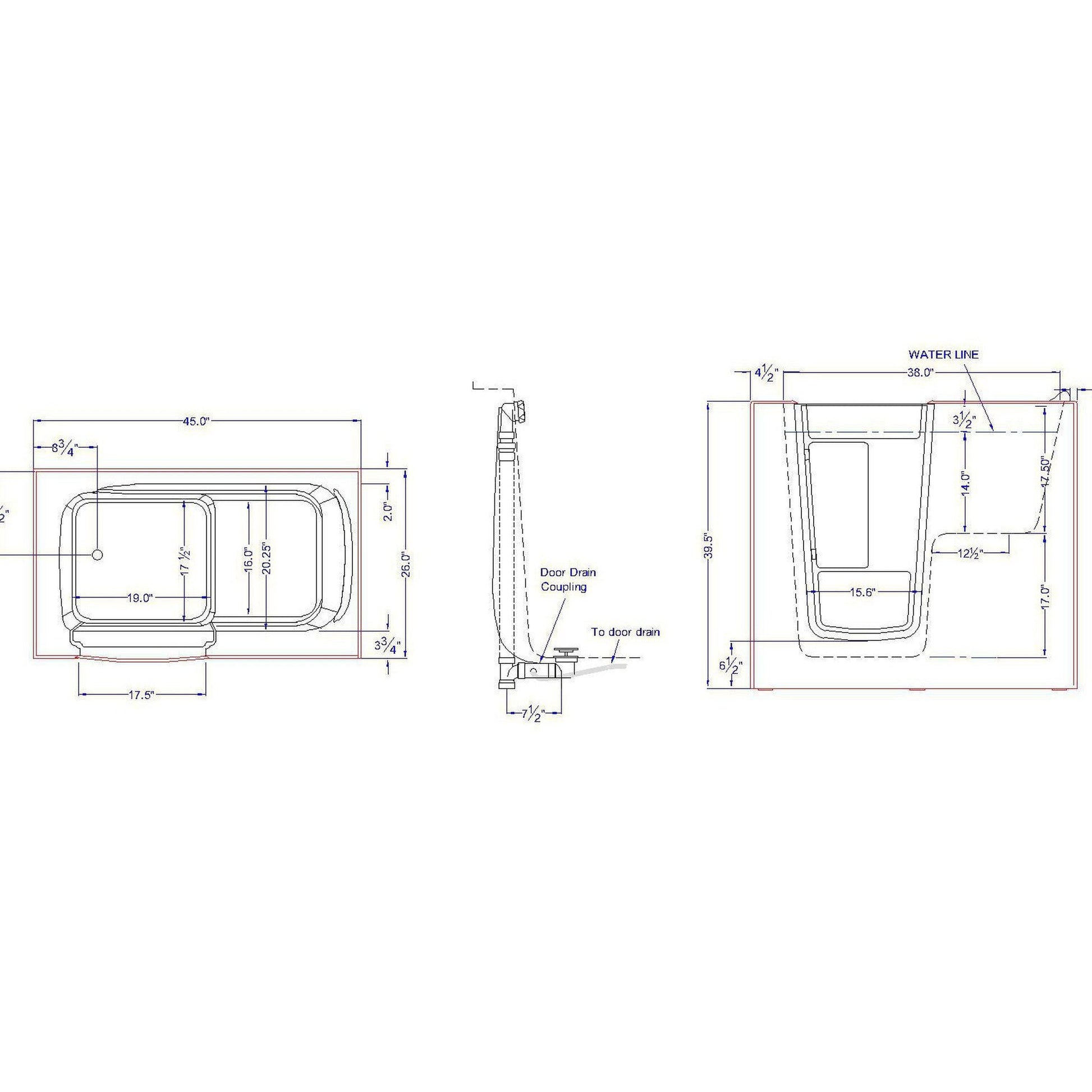 Mobility Bathworks 26"W x 46"L x 38"H Walk-In Left Hand Soaker Tub