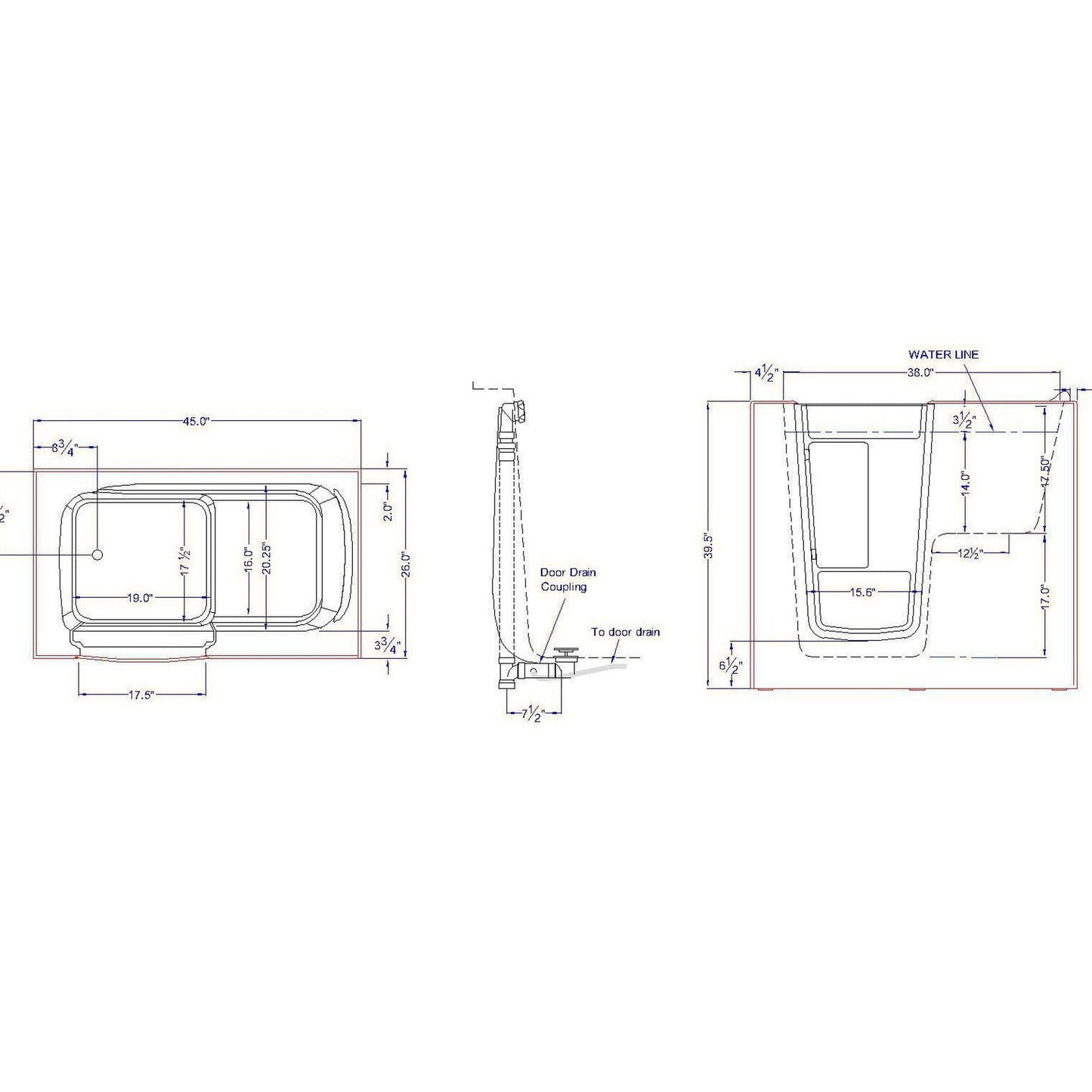 Mobility Bathworks 26"W x 46"L x 38"H Walk-In Left Hand Water Jetted Tub