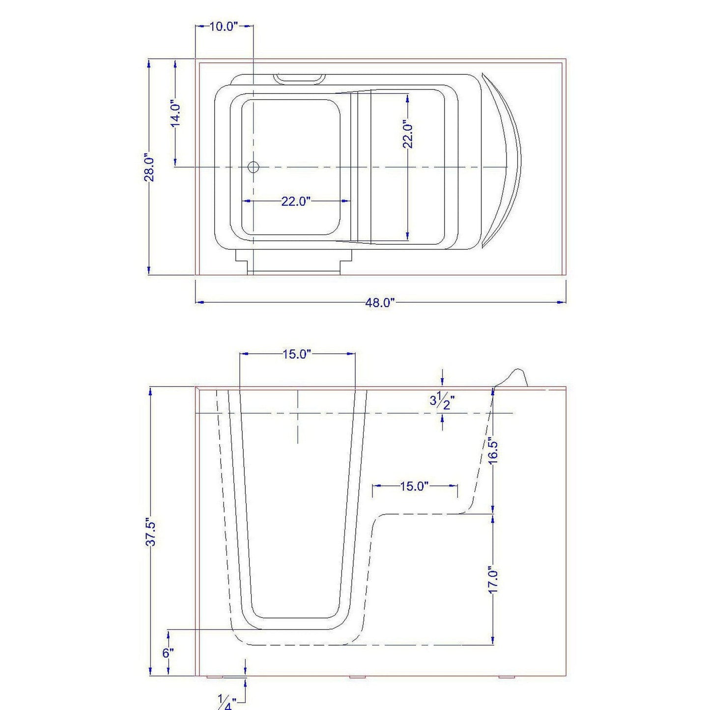 Mobility Bathworks 28"W x 48"L x 40"H Walk-In Left Hand Soaker Tub