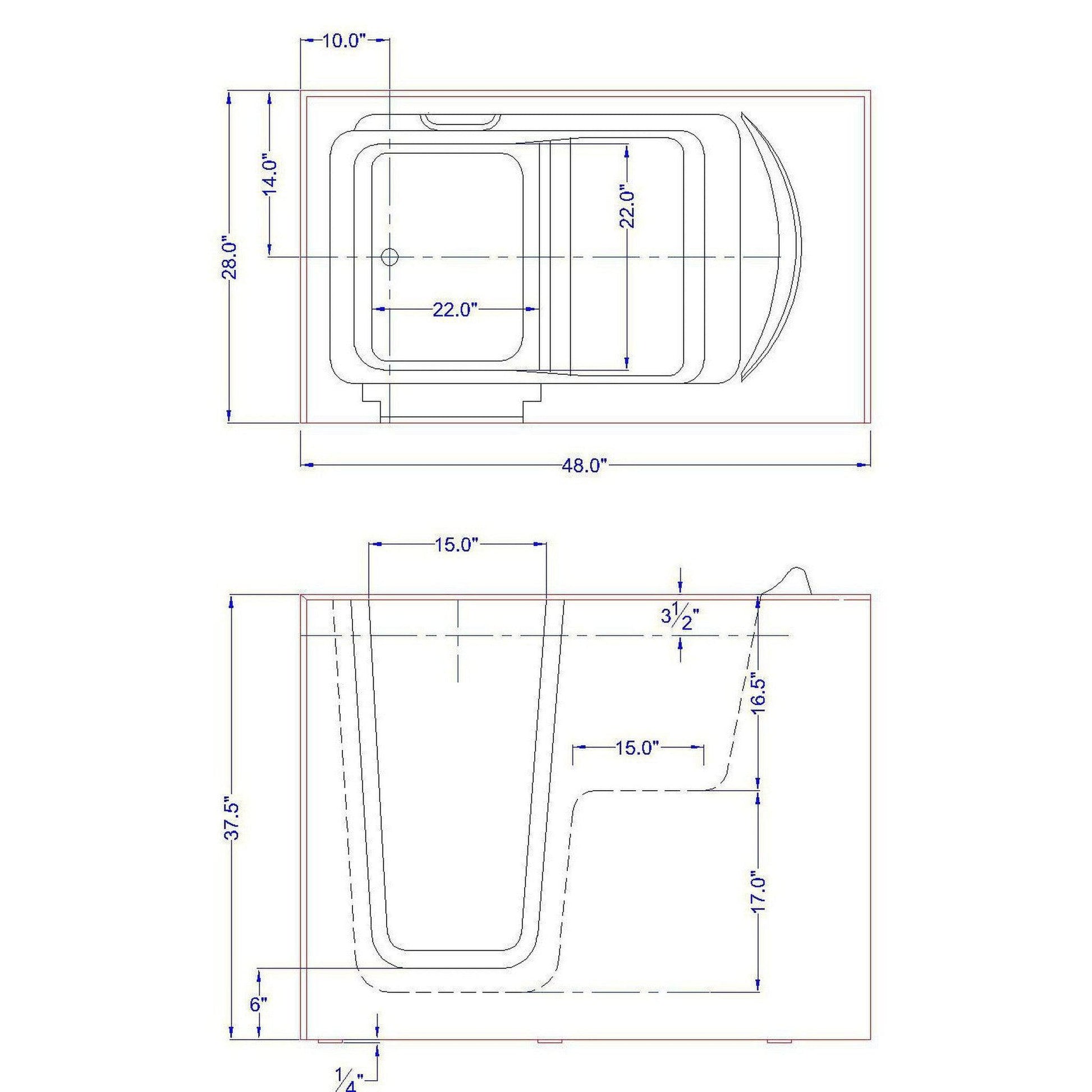 Mobility Bathworks 28"W x 48"L x 40"H Walk-In Left Hand Soaker Tub