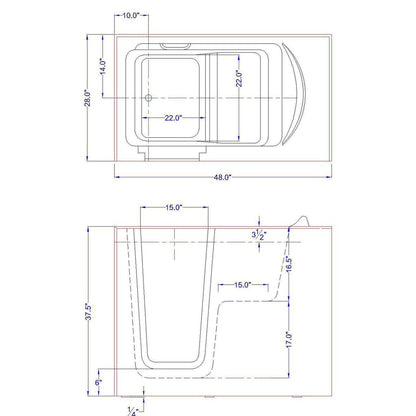 Mobility Bathworks 28"W x 48"L x 40"H Walk-In Left Hand Soaker Tub