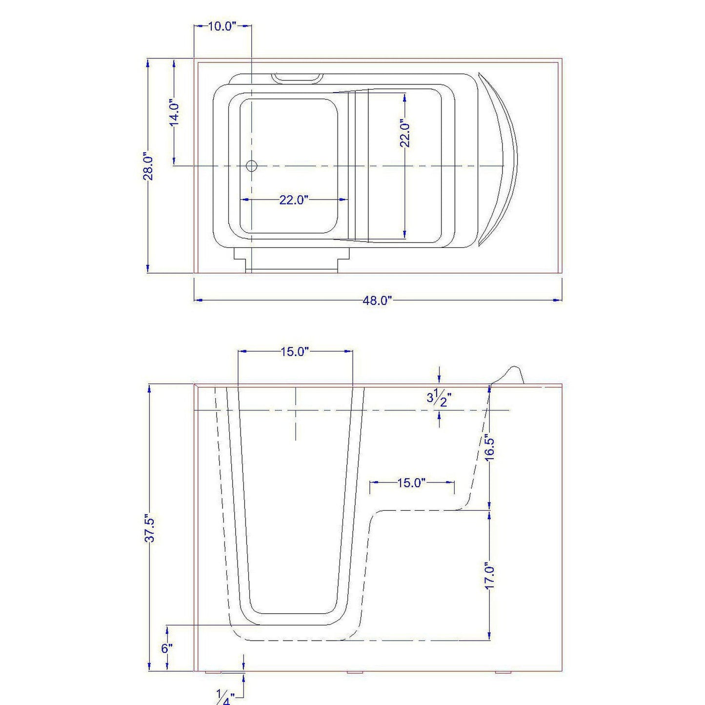 Mobility Bathworks 28"W x 48"L x 40"H Walk-In Left Hand Water Jetted Tub - White