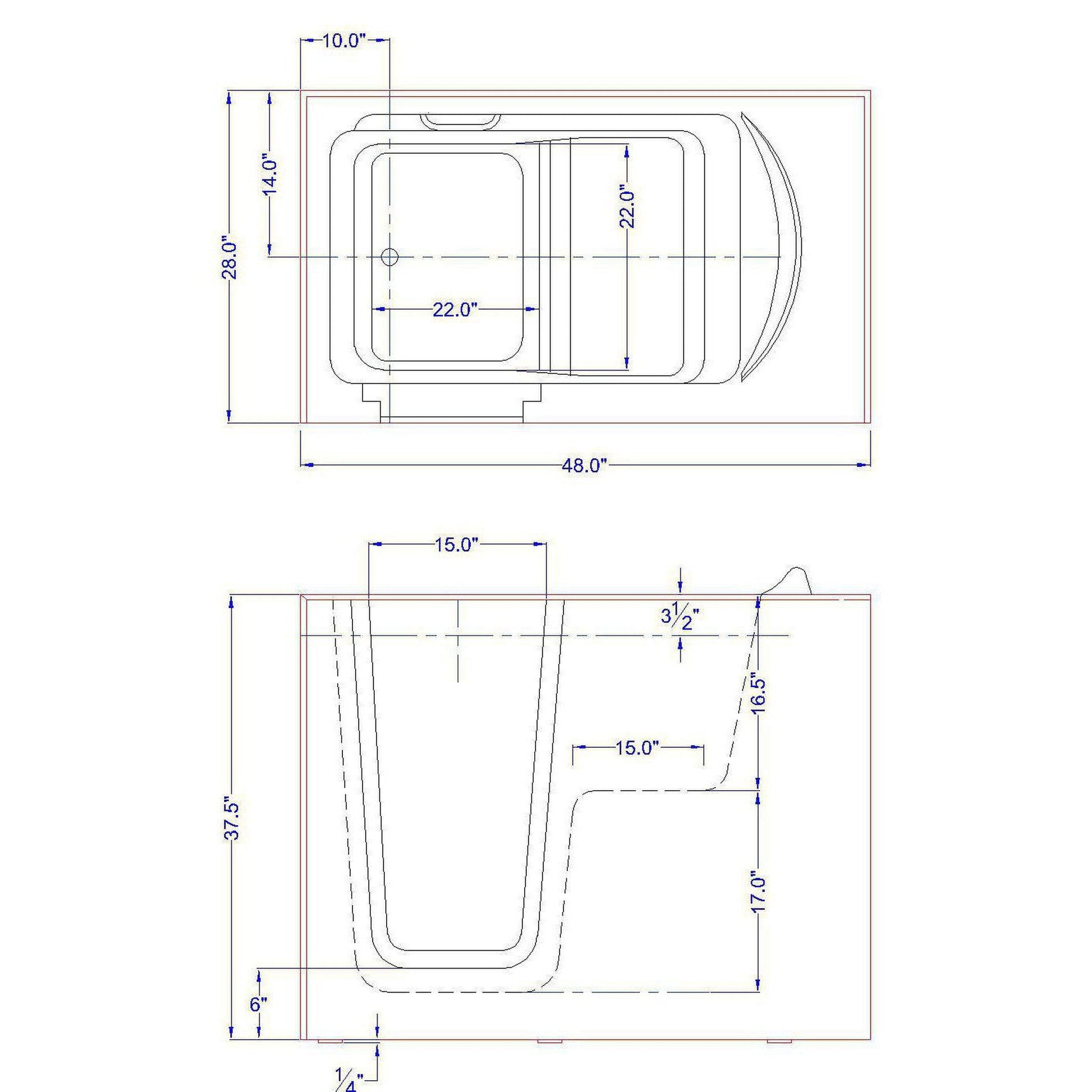 Mobility Bathworks 28"W x 48"L x 40"H Walk-In Left Hand Water Jetted Tub - White