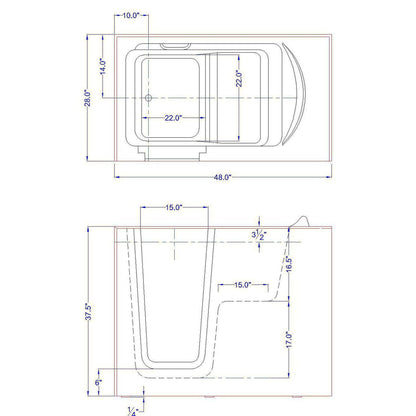 Mobility Bathworks 28"W x 48"L x 40"H Walk-In Left Hand Water Jetted Tub - White