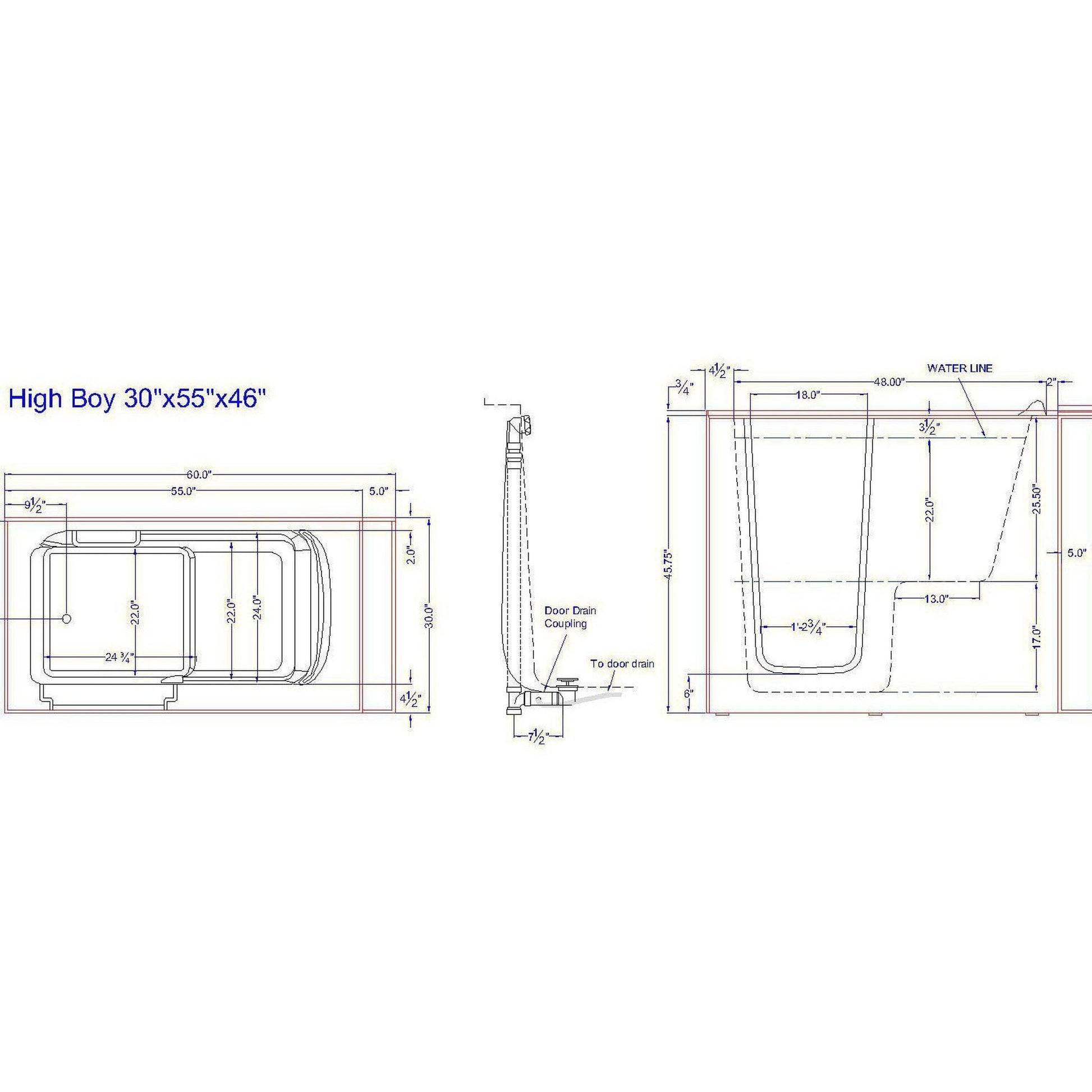 Mobility Bathworks 30"W x 55"L x 46"H Walk-In Left Hand Dual Jetted Tub -White