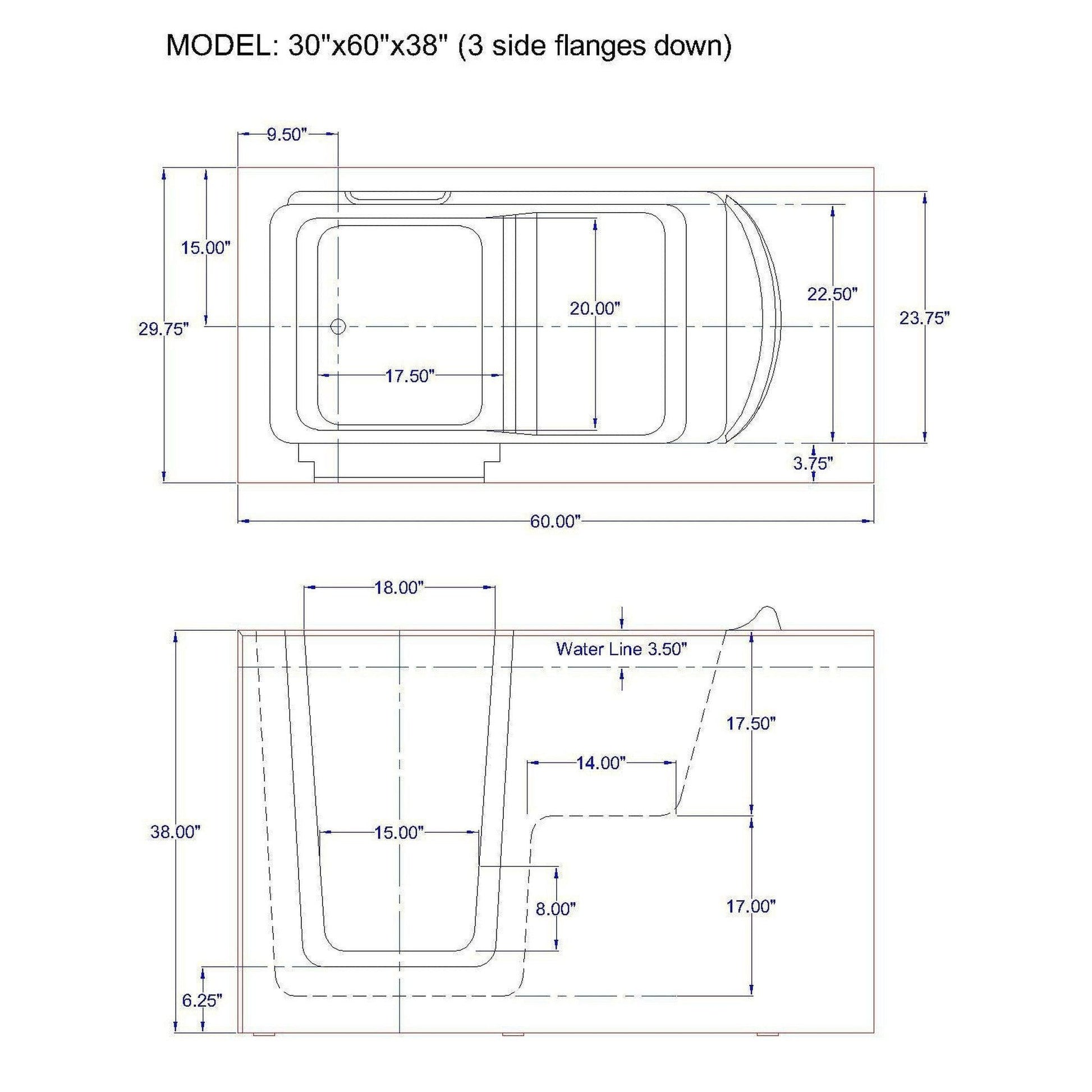 Mobility Bathworks 30"W x 60"L x 38"H Walk-In Left Hand Air Jetted Tub - White