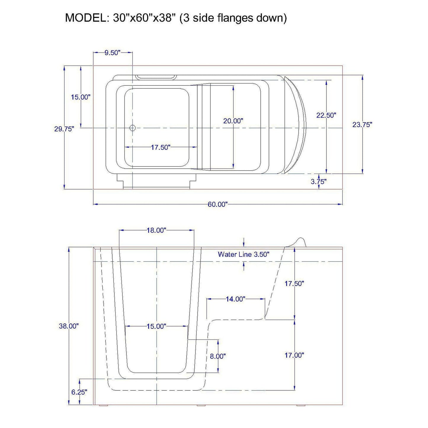 Mobility Bathworks 30"W x 60"L x 38"H Walk-In Left Hand Dual Jetted Tub - White